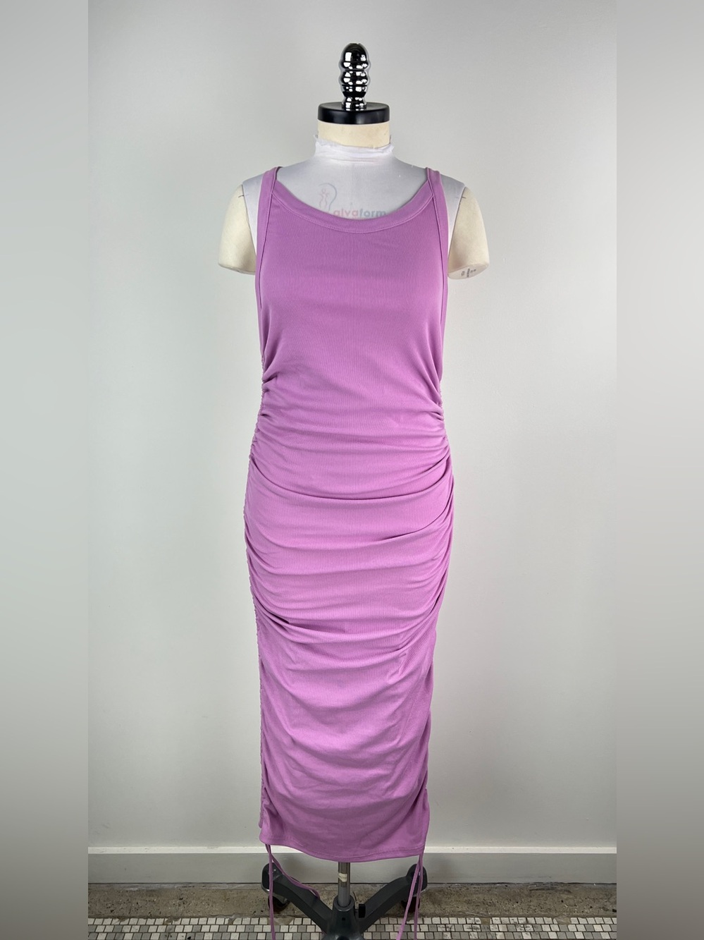 💚 3652. Ribbed Tank Ruched Dress in Lavender - Picture 5 of 9